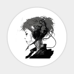 girl in headphones Magnet